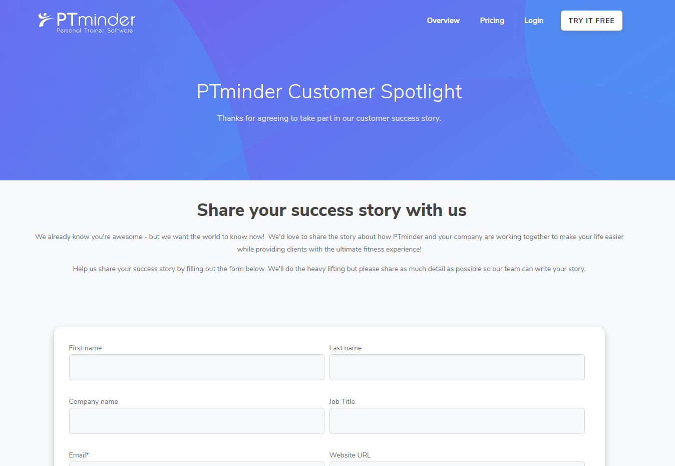 Landing Page - PTminder Case Study