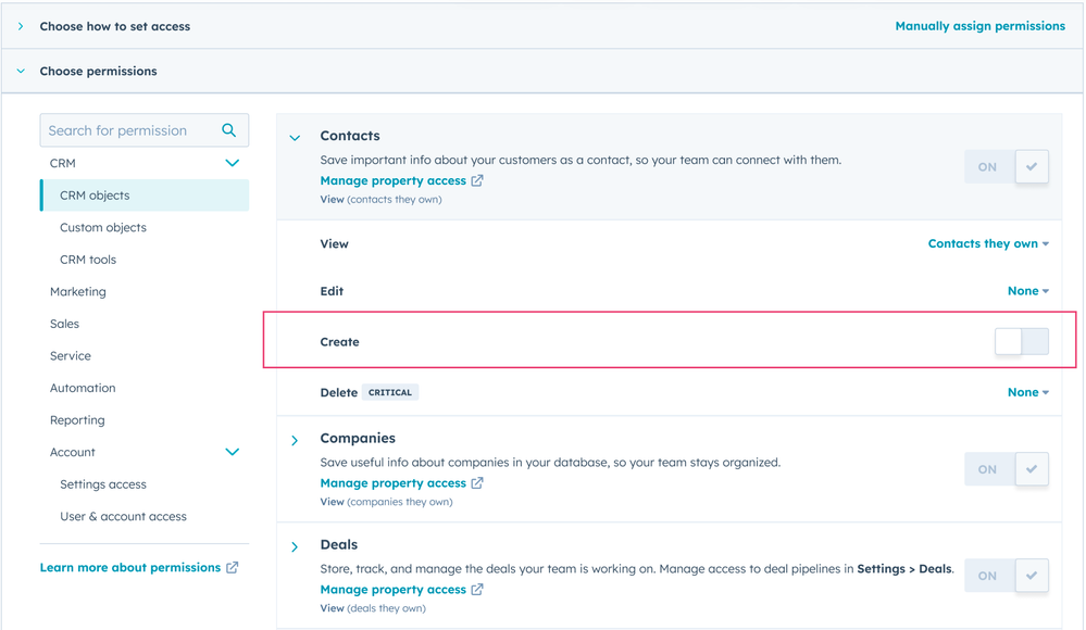 create permissions